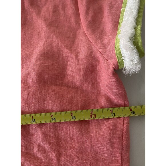 STS Sail to Sable Pink Dress/Green-White Trim Short Sleeve Size 6 Linen Lined - Picture 8 of 8